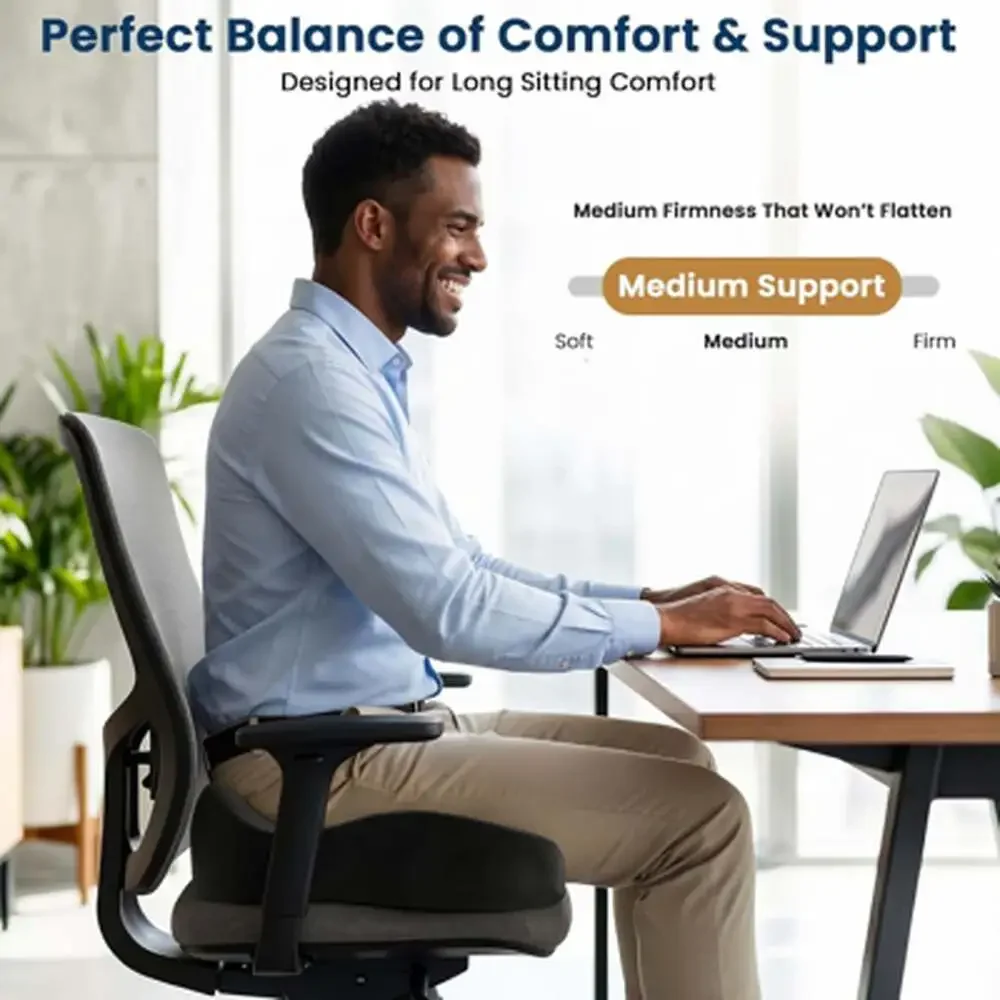 Memory Foam Seat Cushion for Office Chair Car Seat Black Ergonomic Support